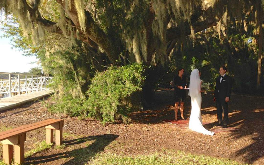 Allison Moir-Smith officiating wedding of bride and groom.